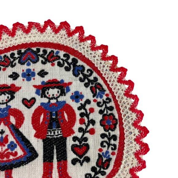 Vintage Australian Folk Art Cottagecore Needlepoint Thin Hot Pad Doily 7” Circle - Picture 8 of 11